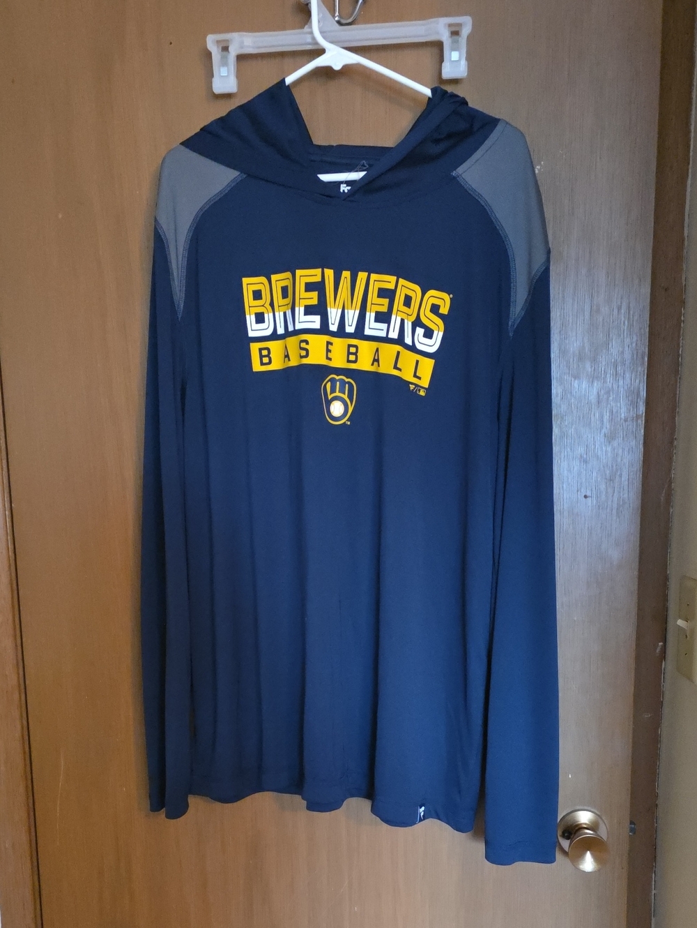Fanatics Navy and Gray Brewers Long Sleeve Tech Hooded Tee